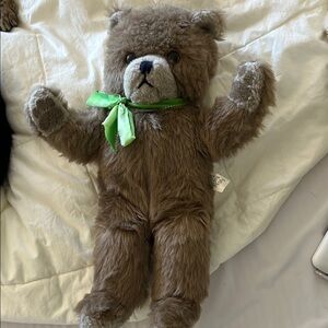 Charming Brown vintage Ideal Teddy Bear with Green Ribbon